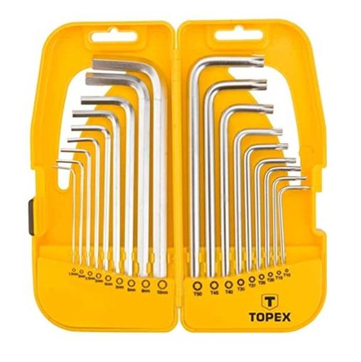 TOPEX - 18 PEZZI - SET CHIAVI PIEGATE A BRUGOLA ESAGONALI 1.5-10MM E TORX  T10-T50