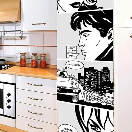 Pegatina decorativa para refrigerador, tira cómica, amante de diálogo  inglés, 59.5 cm x 180 cm