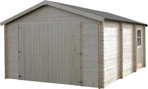Garage bois Garodeal - 17,75 m² utile - 3,86x5,18 m - Ep. 34 mm - Couleur : naturel - Décor et Jardin