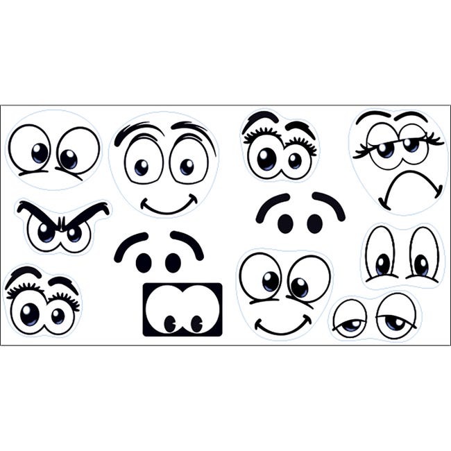 Sticker décoratif autocollant, expression visage bande dessinée rigolo, x2,  10,5 cm X 17 cm