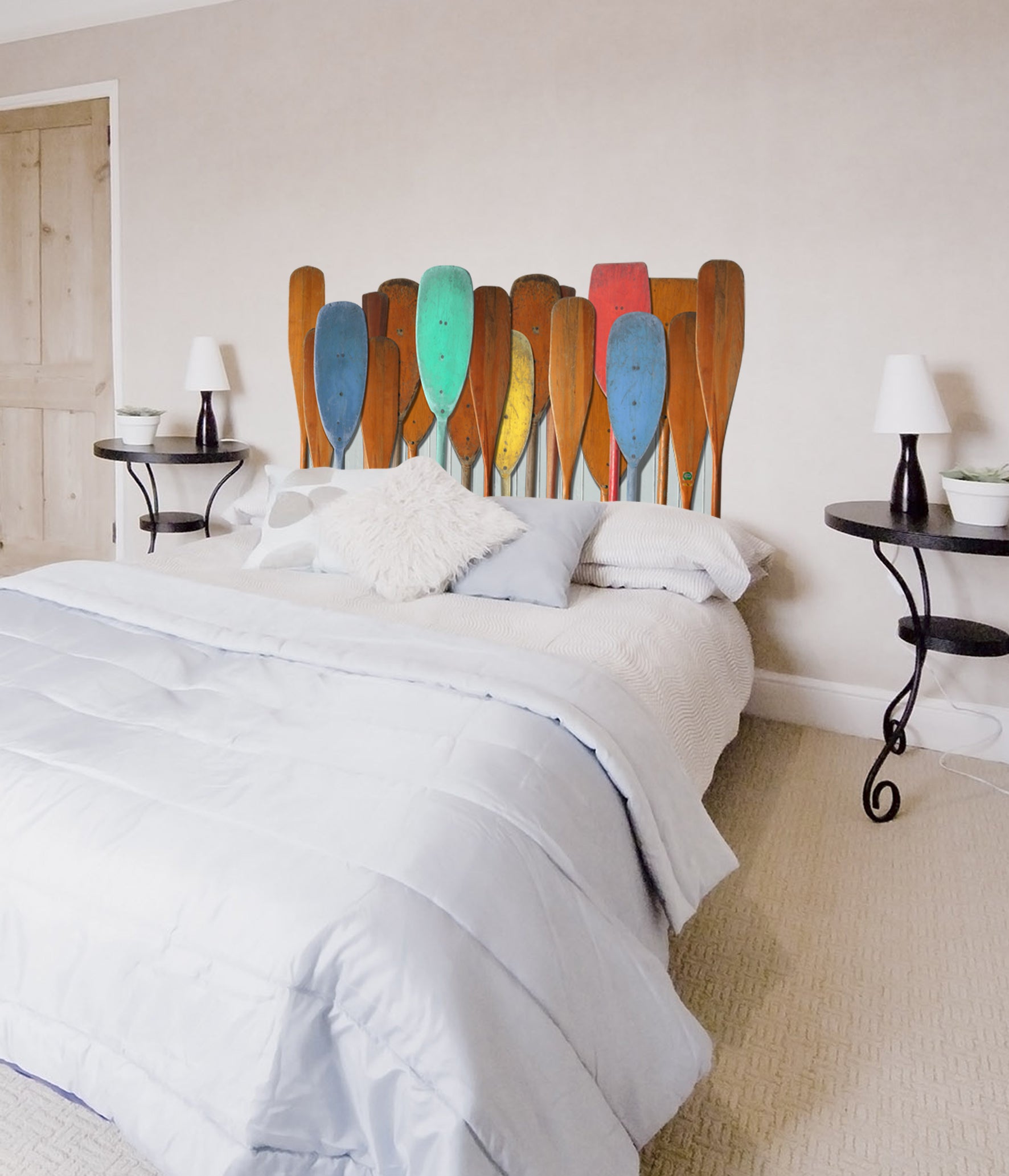 Sticker décoratif pour tête de lit, trompe l'oeil tête de lit vintage,  photo de rames en bois multicolores, 60 cm X 160 cm