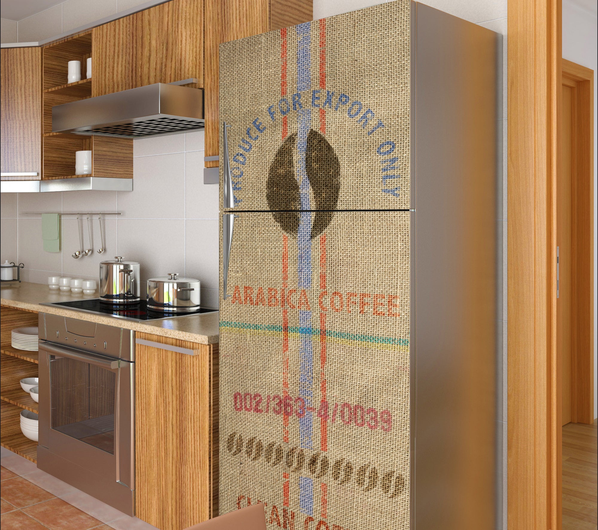 Sticker décoratif pour réfrigérateur, toile de jute café pur arabica,  trompe l'oeil effet réel garanti, 59,5 cm X 180 cm