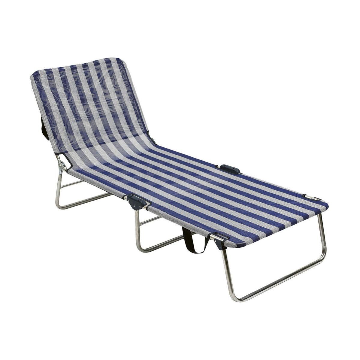 Chaise de plage Alco Blanc Blue marine Multiposition Leroy Merlin