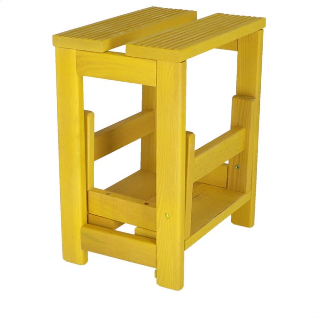 Mueblear MOBILIARIO & DECORACIÓN Taburete escalera 2 peldaños fabricado en  madera, acabado en amarillo, 32x23x40 cm