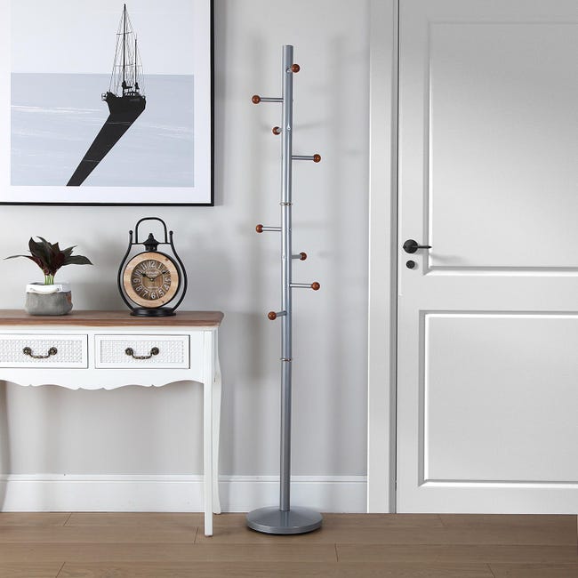 Bengaleiro de pé Versa Berlin de estilo minimalista, branco e castanho,  176x25x25cm, 176x25x25cm