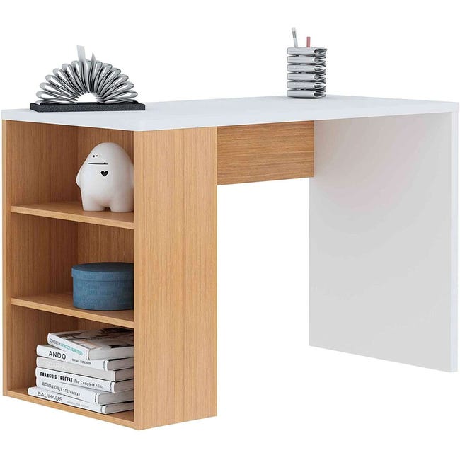 Mesa escritorio Luka con cajón acabado en Roble y Blanco Artik 77 cm(alto)  x 82