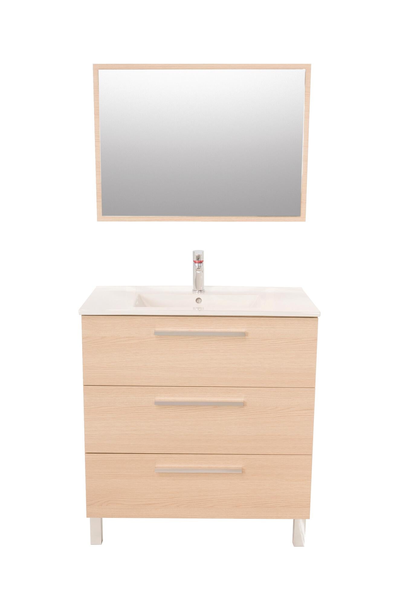 Meuble salle de bain Pallas avec vasque + miroir chêne clair 80cm - ONDEE -  Mr.Bricolage