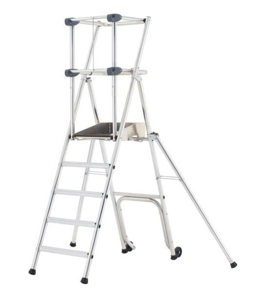 Scaletta In Alluminio A 5 Gradini Bayersystem BS-DA5-H - Altezza Max Lavoro 2,99 M, Portata 150 Kg, Pieghevole Con Corrimano