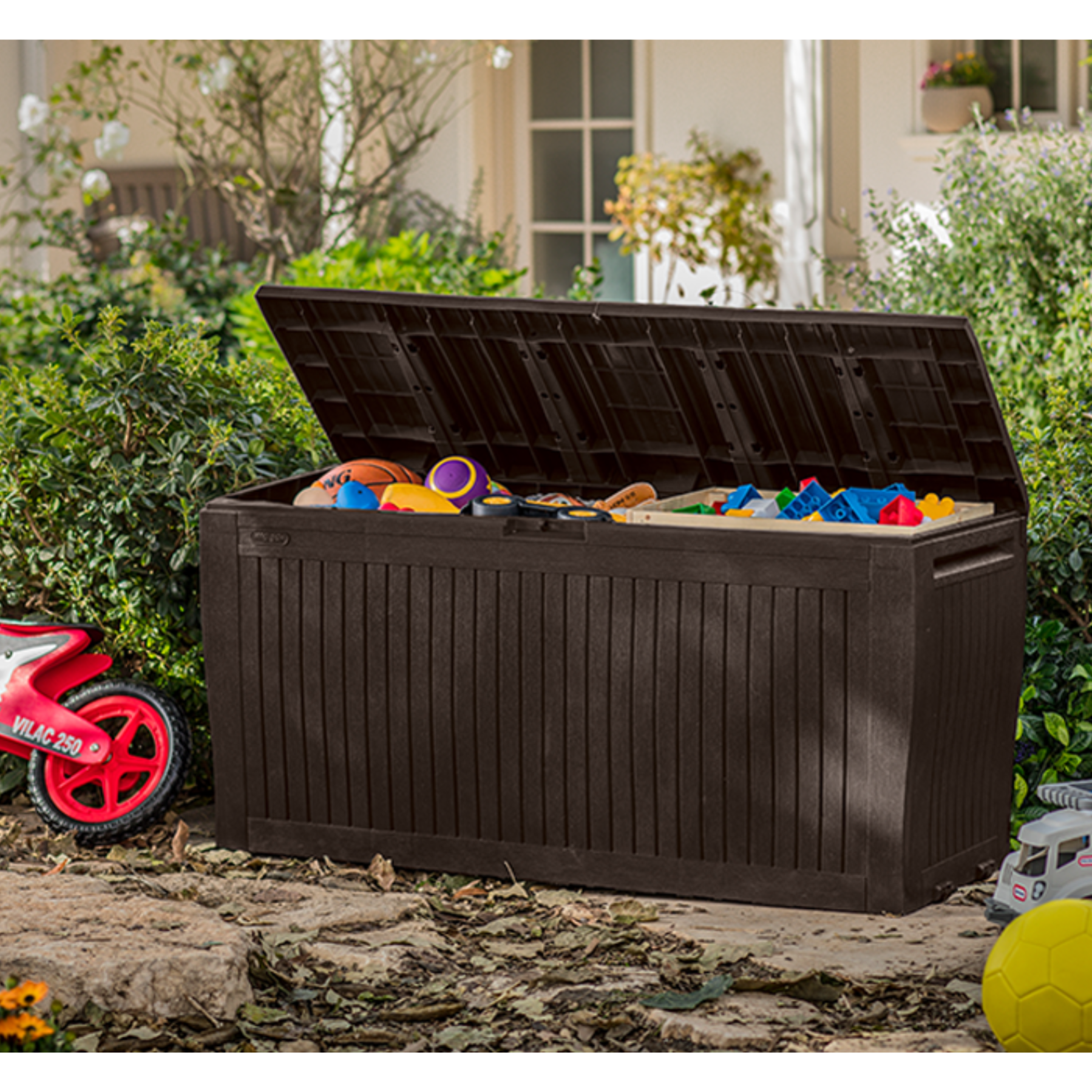 Bauletto Da Giardino 90 Litri Effetto Legno - In Resina Antracite, 42.5x44x50cm, Resistente Ai Raggi UV - Foto 13