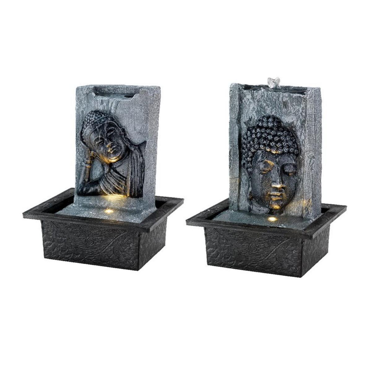 Fontana Zen Da Tavolo - Poliresina, 12x12x17 Cm, Con Pompa Silenziosa E LED, Nero