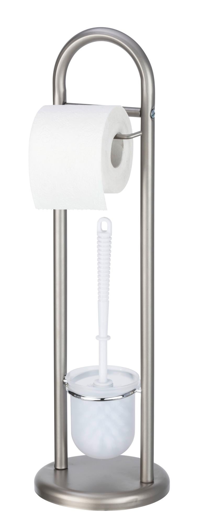 WENKO Colonnina con portarotolo e scopino WC Hella - Portascopino WC con portarotolo, Acciaio, 15 x 69 x 20 cm, Nero