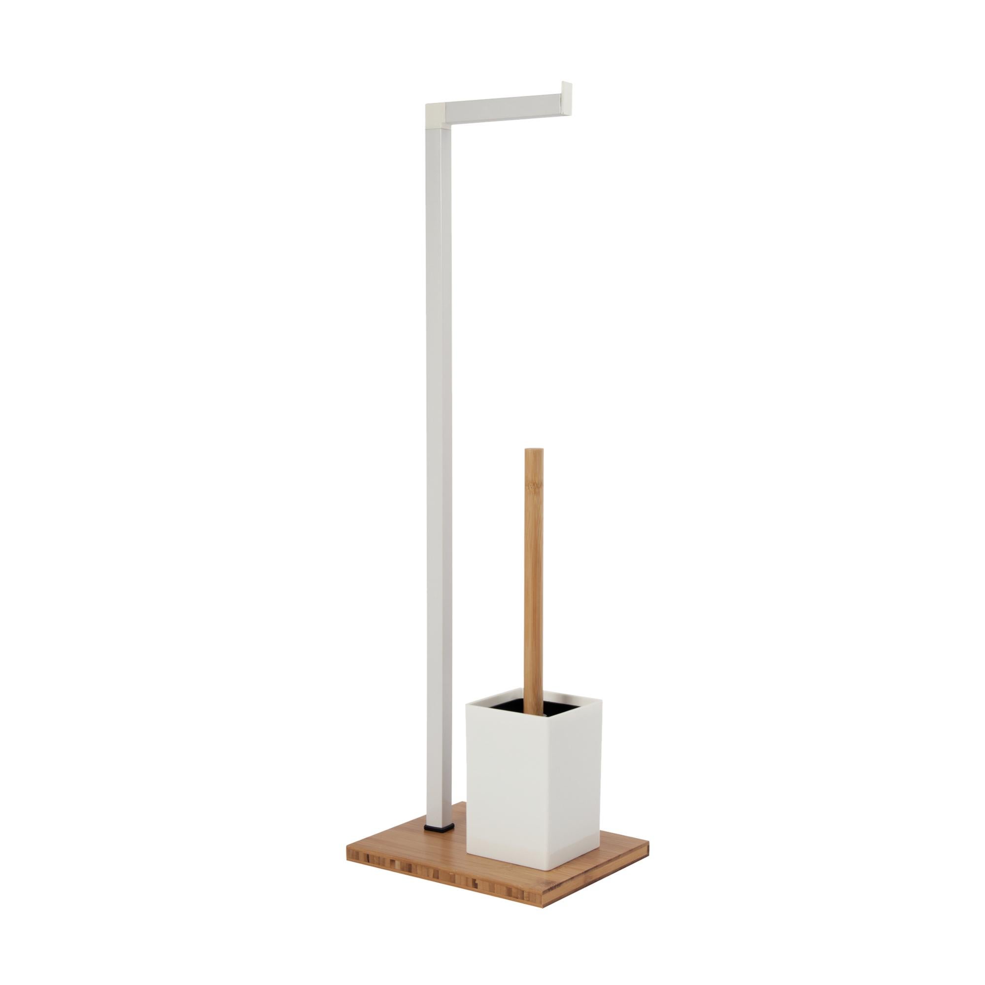 Relaxdays Porta Carta Igienica, da Terra, Stretto, 5 Rotoli di Scorta, Mobiletto, Bagno, MDF, 78,5x20x18 cm, Bianco