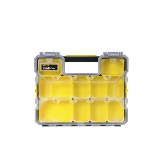 Stanley Boîte de rangement FatMax (44,29 cm x 35,60 cm x 11,00 cm,  compartiments profonds, fermetures en plastique robustes, amovibles,  couvercle