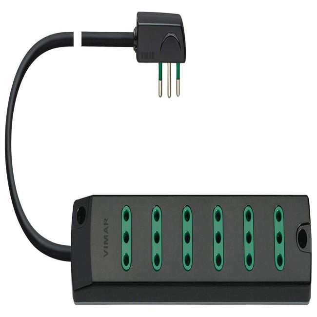 Vimar RI.01161N Adattatore Multispina 4 Uscite – Spina S11 E 4 Prese P11, Colore Nero, Con Sicurezza Sicury