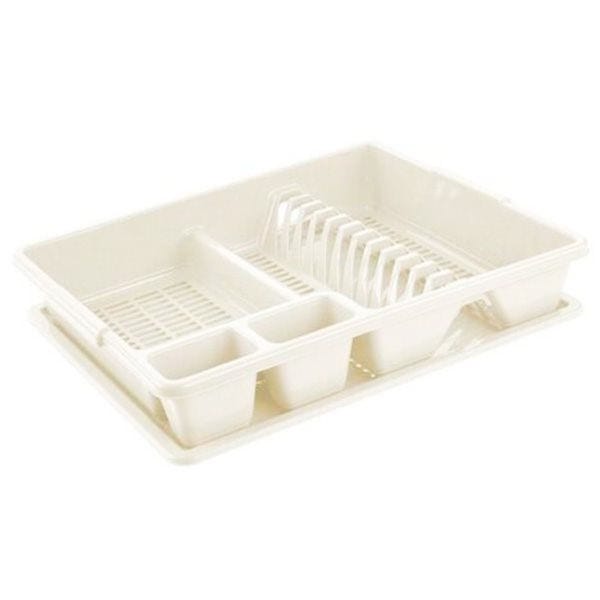 Escurreplatos de plástico color blanco, escurridor de platos, 8.5 x 47 x 38  cm