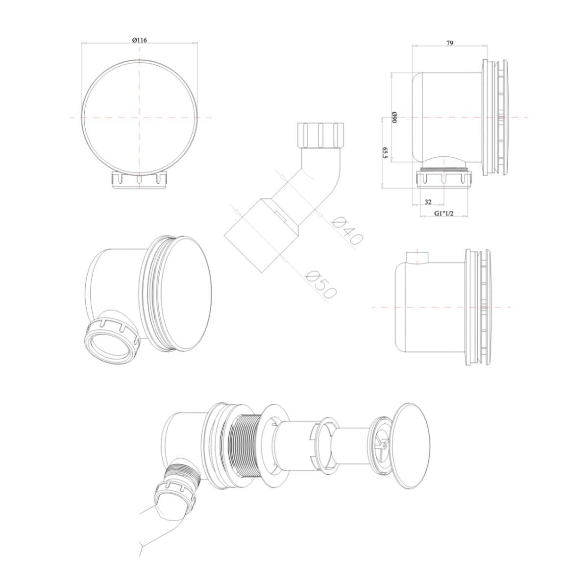 OTC | Sifone per doccia - Cromo - Altezza 7,9 cm - ⌀9 cm - 7