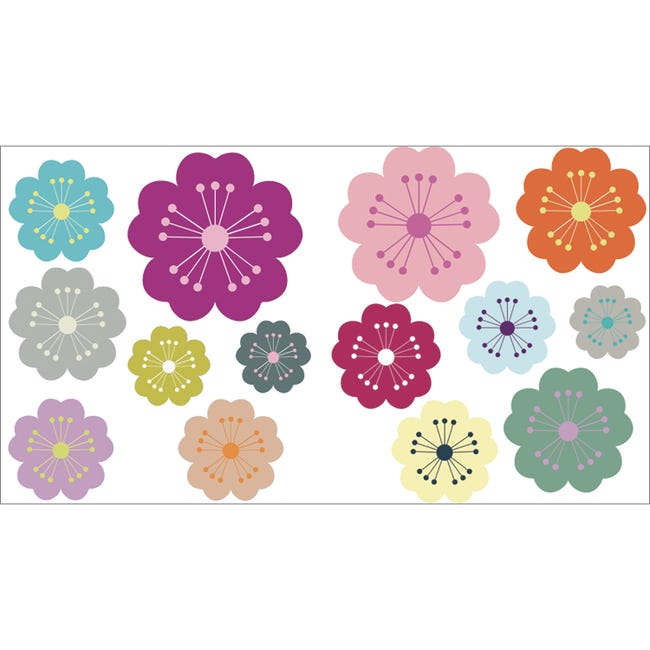 Sticker décoratif autocollant, fleurs des années 70 pour diy et