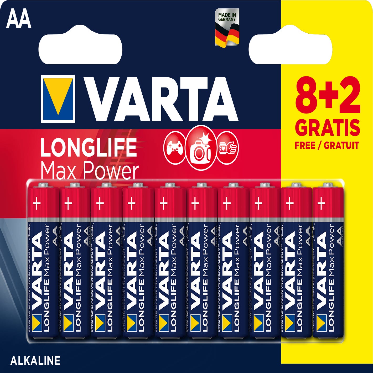 VARTA LONGLIFE POWER PILE ALCALINE AA/LR06 6+2 GRATUITES 1.5V