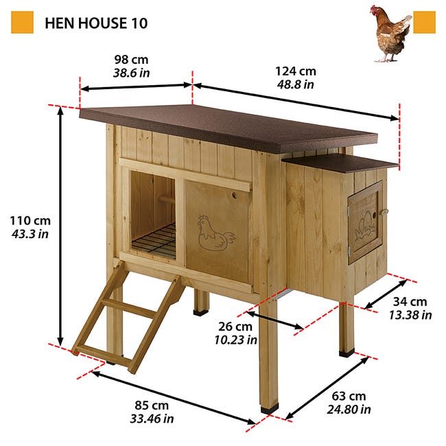 Ferplast Gallinero casa para pollos y gallinas ponedoras HEN HOUSE 10 de  exterior, de madera FSC, para aproximadamente 4 gallinas, Accesorios