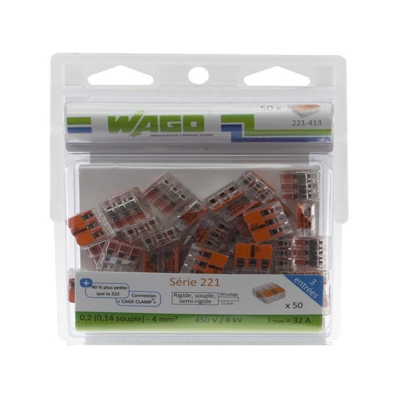Pack de 50 bornes de connexion rapide a levier WAGO 5 entrées