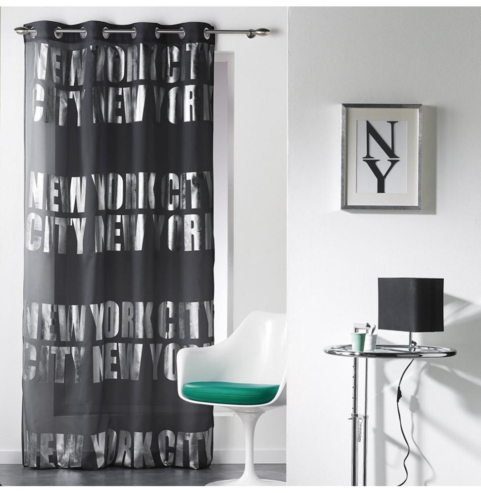 Voilage À Oeillets 140 X 240 Cm New York Noir Leroy Merlin
