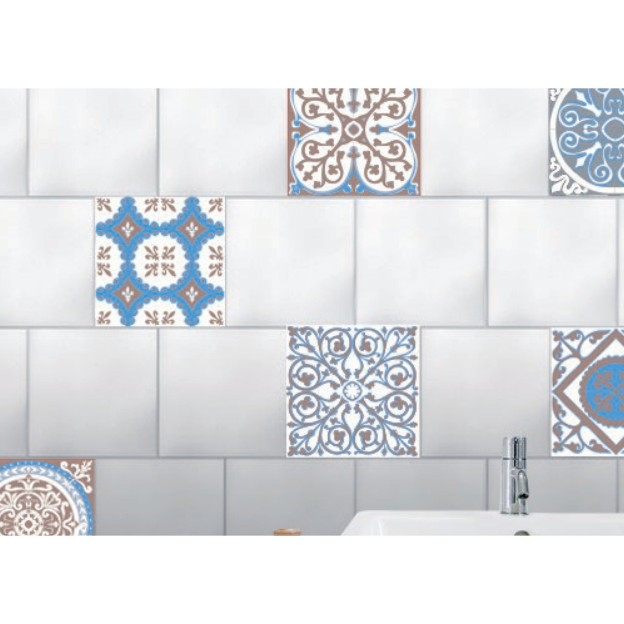 Pegatina Azulejos adhesivos decorativos Pegatina, baldosas de estilo de  cemento, tonos verdes y beige, x6, 15 cm x 15 cm