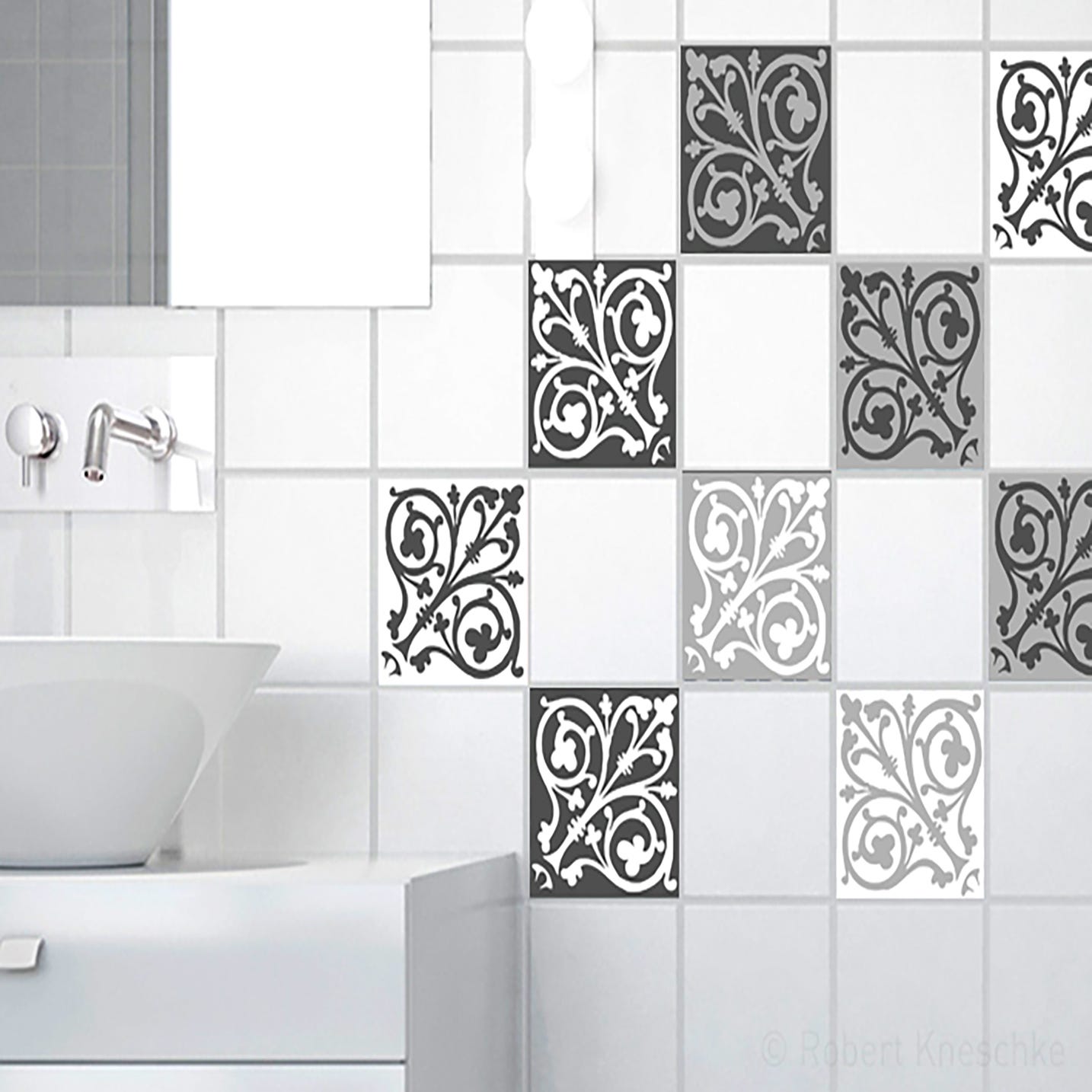 Azulejos de pegatina Craft adhesivo decorativo pegatinas adhesivas, baldosas  de cemento, azulejos grises, tonos blancos y negros, x9, 10 cm x 10 cm