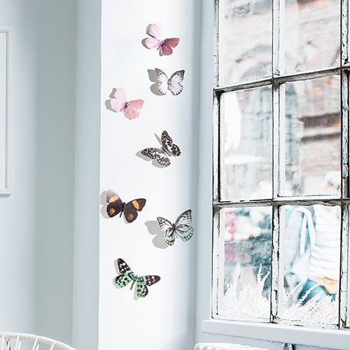 Adhesivo 3D que sale de la pared, mariposas rosas y verdes reales