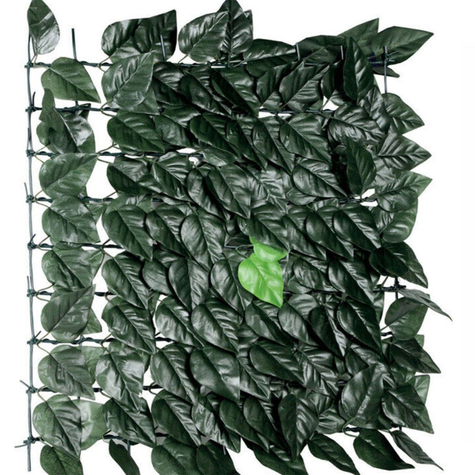 Siepe sintetica con foglie di lauro per il balcone o il cancello modulo da  100 x 300 cm