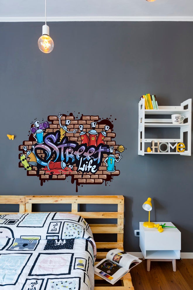 Sticker décoratif autocollant, sticker art, mur en graffiti, bombe de  peinture, skateboard, déco enfant, ado, 100 cm X 140 cm