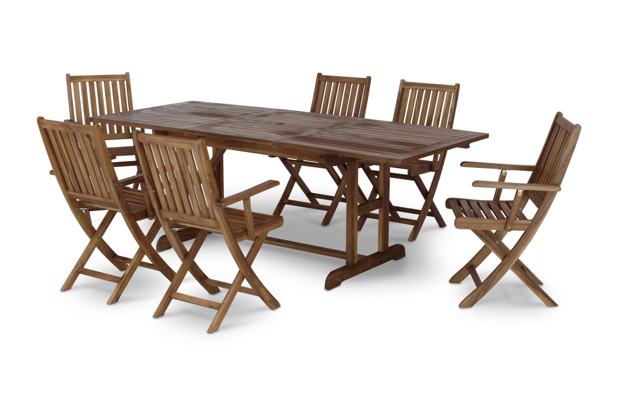 Table de jardin extensible 150/210×90 et 6 chaises pliables - Java