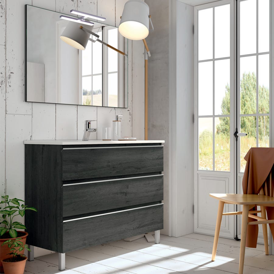 Meuble de salle de bain 70cm simple vasque - 3 tiroirs - PALMA - ebony  (bois noir)
