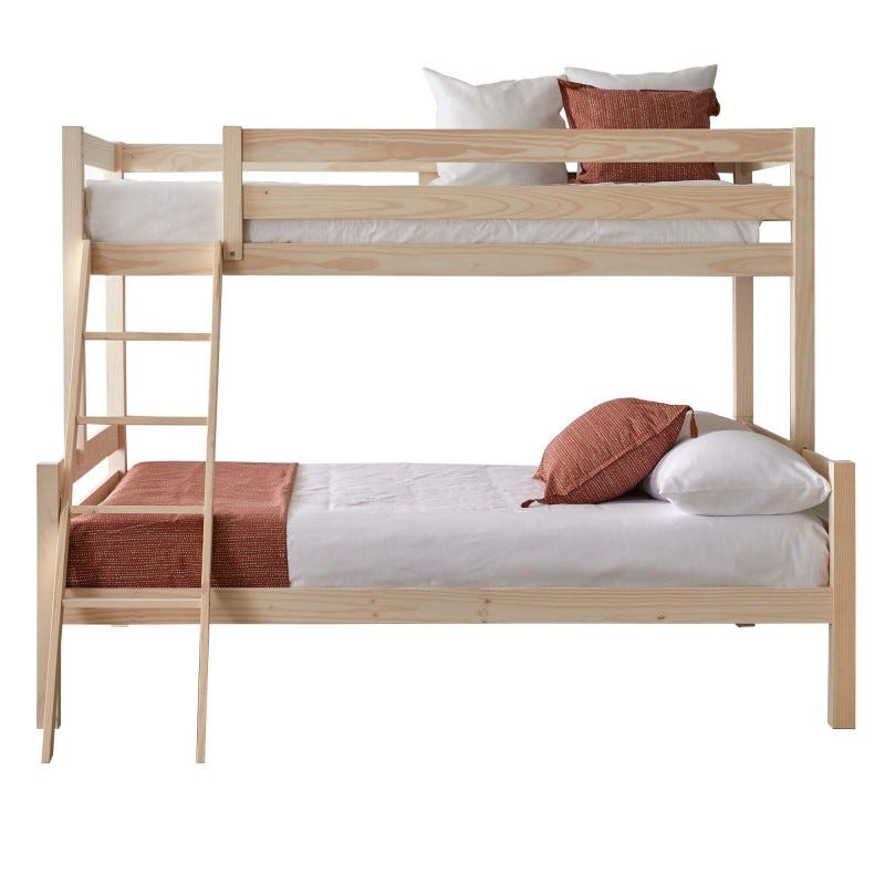 Litera doble dos camas madera maciza pino color blanco lavado