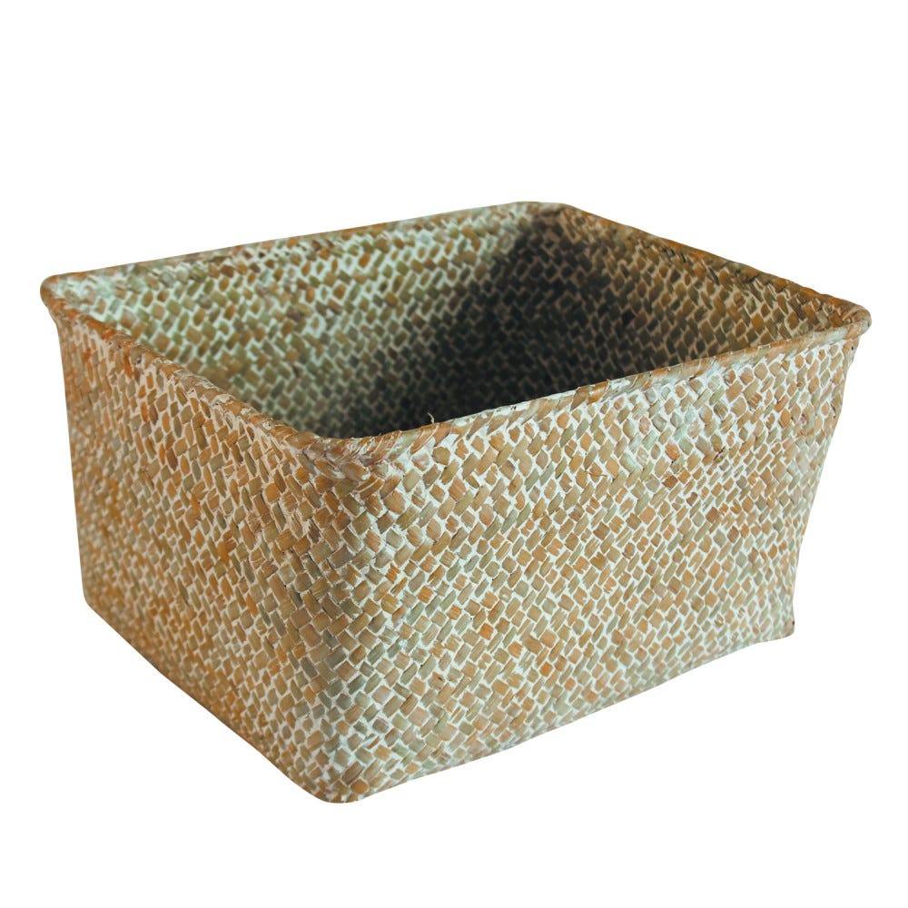 DOITOOL Canastas de almacenamiento de pastos marinos con tapa, cesta  rectangular de paja para algas marinas, cestas tejidas a mano, cesta de