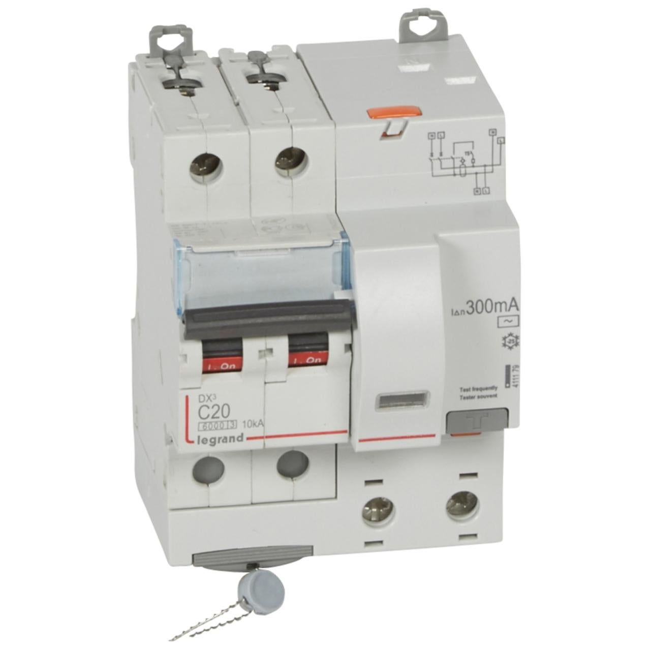 Disjoncteur différentiel DX³4500 arrivée haute et départ bas à vis U N 230V~ - 20A typeAC 30mA - courbe C - 2 modules | 410706 | 3245064107068