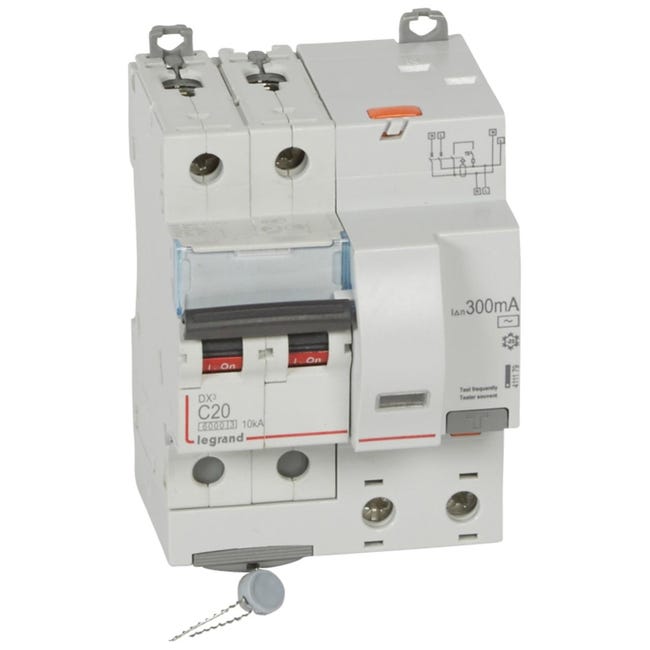 Disjoncteur différentiel DX³4500 arrivée haute et départ bas à vis U N 230V~ - 20A typeAC 30mA - courbe C - 2 modules | 410706 | 3245064107068 Disjoncteur différentiel DX³4500 arrivée haute et départ bas à vis U N 230V~ - 20A typeAC 30mA - courbe C - 2 modules | 410706 | 3245064107068
