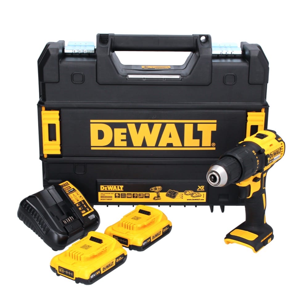 DeWalt DCD 778 D2T Perceuse Visseuse percussion 18 V 65 Nm sans balai 2x Batteries 2.0 Ah Chargeur Coffret TSTAK