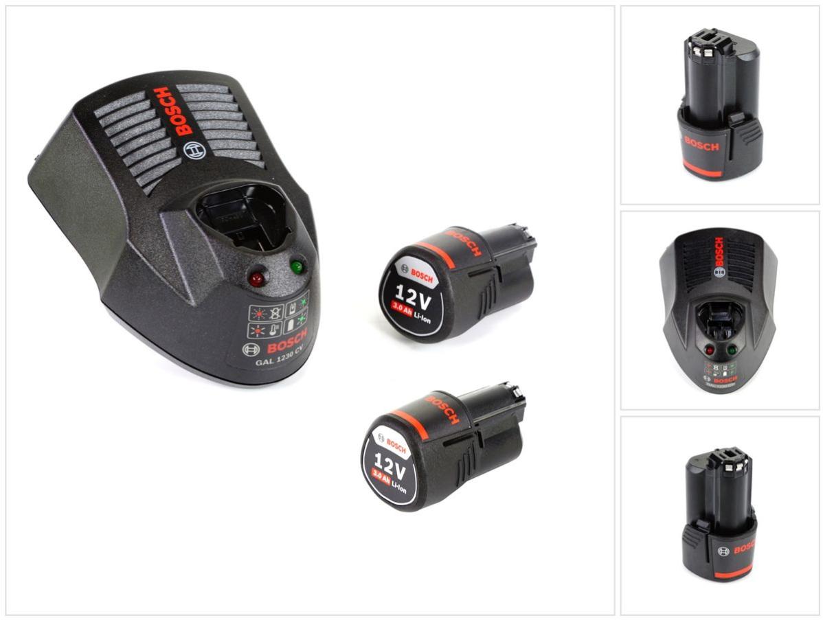 Bosch Kit de dèpart 12 V + 2x Batteries GBA 12 V 3,0 Ah + Chargeur GAL ...