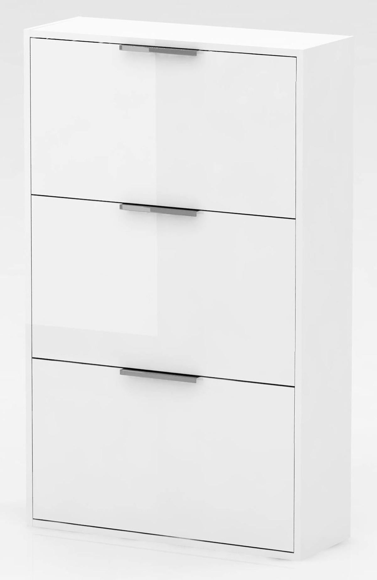 Armoire en bois blanche peu profonde, portechaussures à abattant