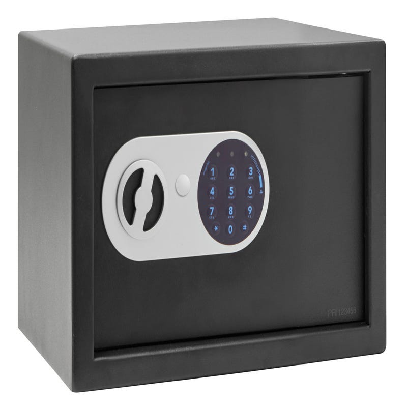 Caja fuerte electrónica con llave, negra, 31 x 20 x 20 cm