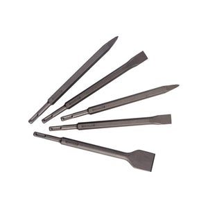 Jeu De 5 Burins SDS Plus – 3 Plats, 1 Pointu, 1 Rainuré, Pour Marteau Perforateur, Béton, Pierre