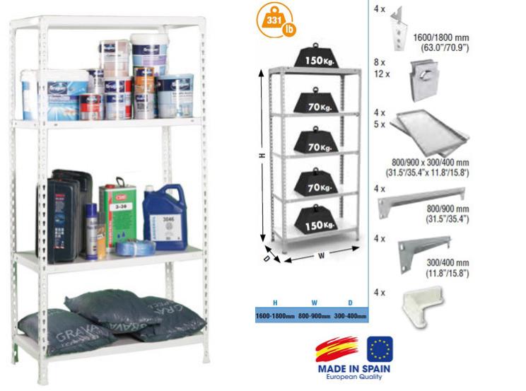 Étagère Métallique SimonRack 150x100x30 Cm – 180 Kg Par Niveau, Sans Vis, Ultra Robuste