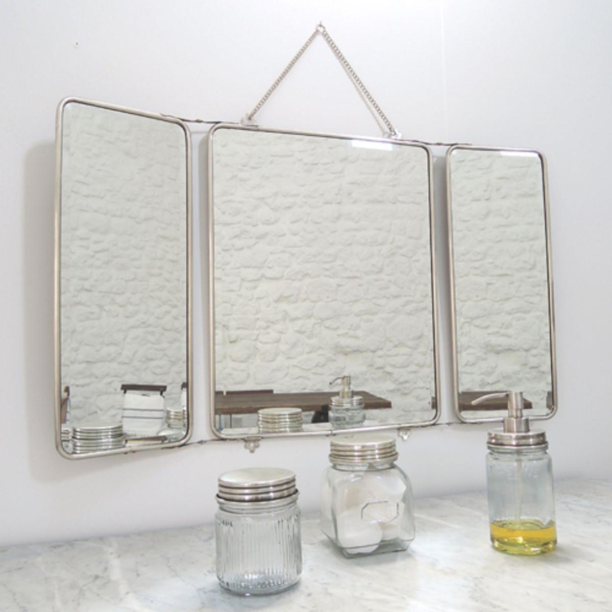 Miroir Barbier 3 Faces Chaumont Argent Métal Largeur 87 Cm X Epaisseur 1,2 Cm X Hauteur 55