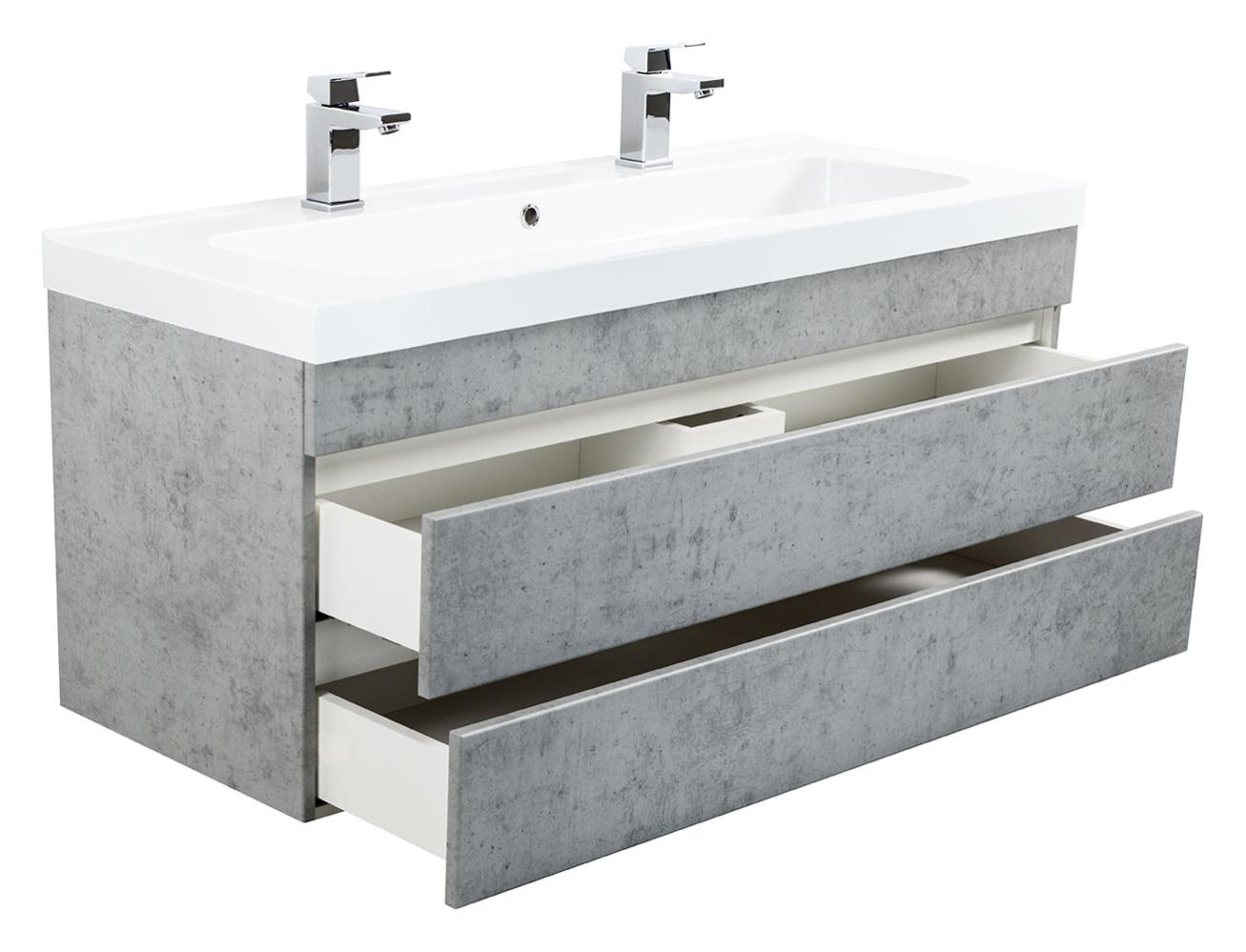 Meuble salle de bain TALIS 120 double vasque aspect béton sans poignées