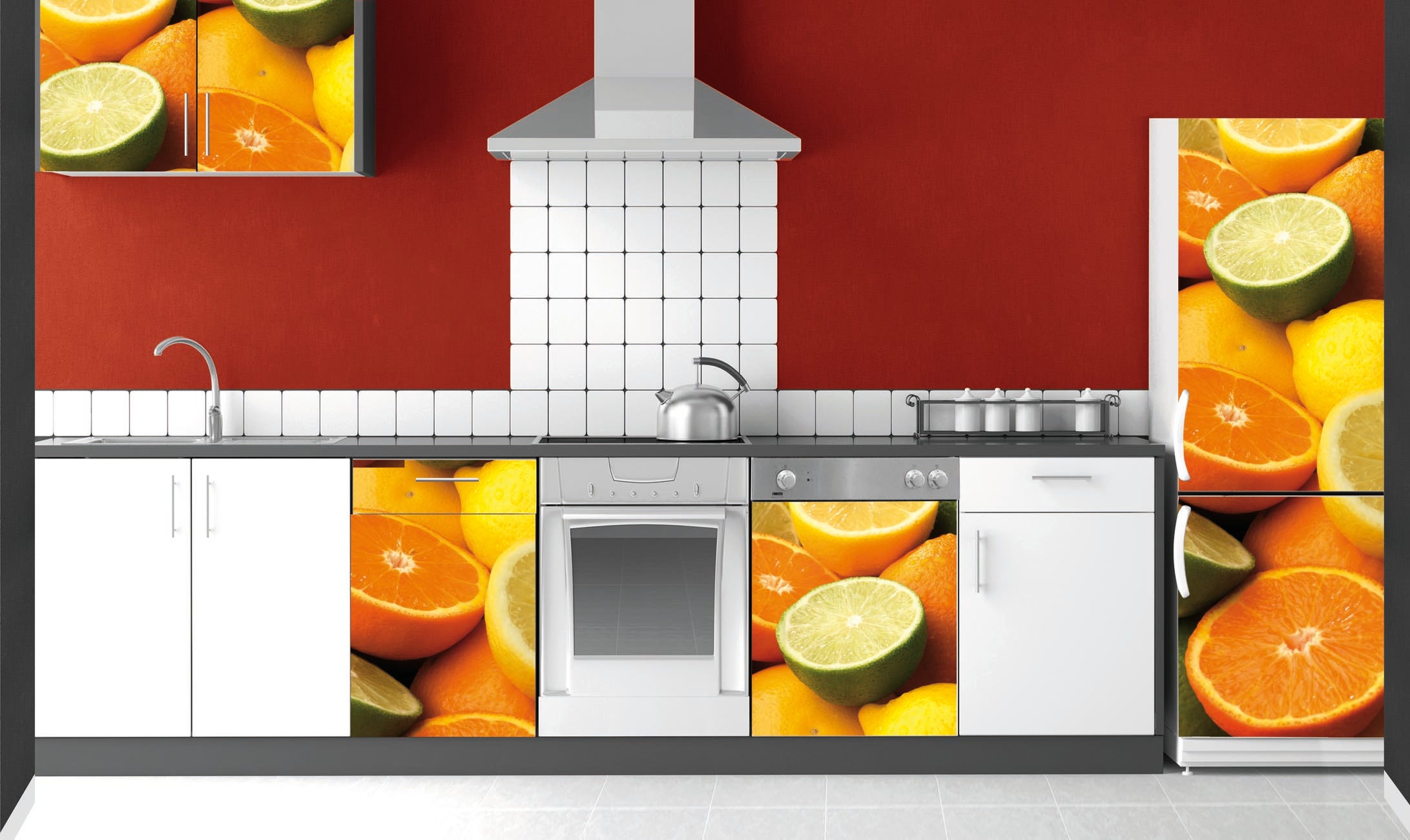 Adhesivo del frigorifero decorativo, foto di una miscela di agrumi, arance,  limoni e limoni, 180 cm x 60 cm