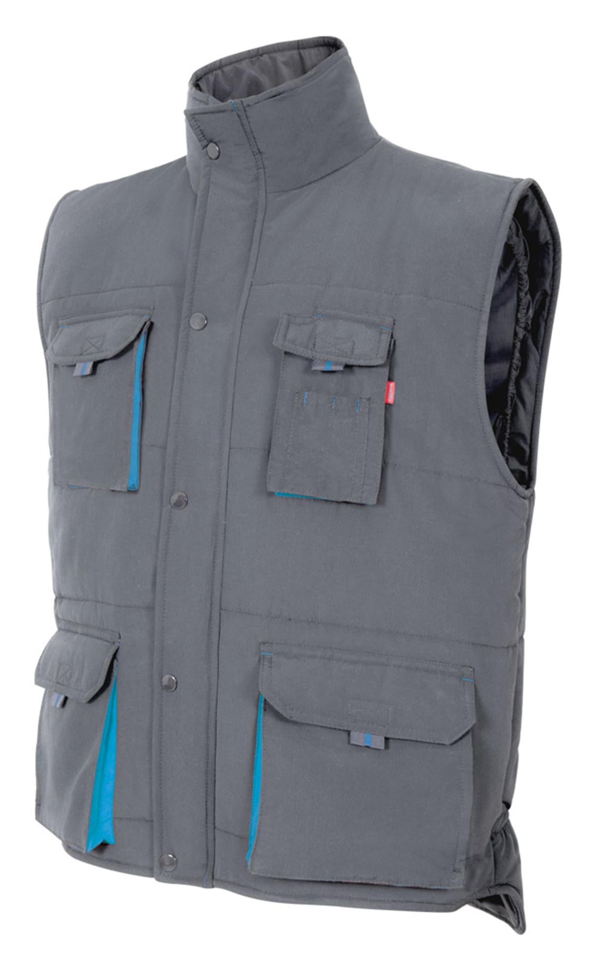 VELILLA 205902 Gilet Matelassé Bicolore Multipoches, Noir Et Orange, Taille L