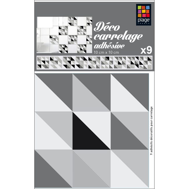Stickers carrelage 15 x 15 cm - Triangles gris et blanc
