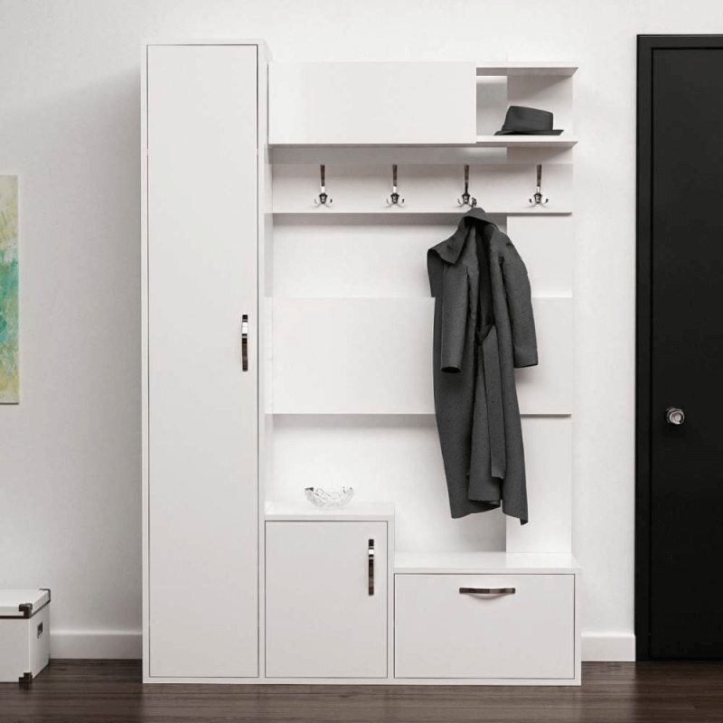 Mueble de entrada Seina blanco con zapateros y percheros Leroy Merlin