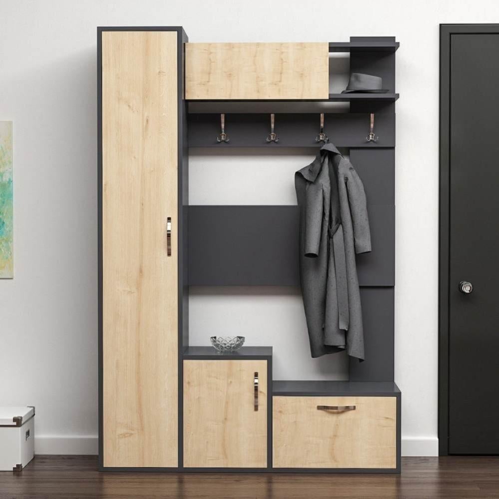 Mobile Ingresso Antracite Frontali Rovere Con Scarpiere E Appendiabiti 