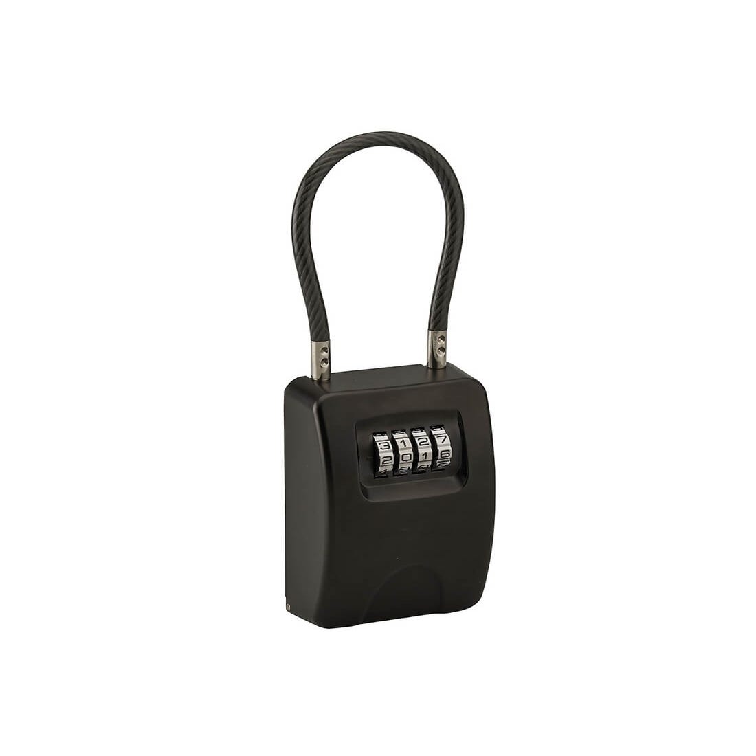 Cassetta porta chiavi a combinazione, 4 cifre, in acciaio, 47x75mm, con  cavo, nera - THIRARD